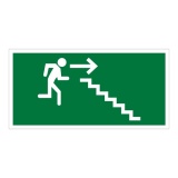 Signalétique évacuation - Homme descendant escalier, flèche droite 400 x 200 mm PVC 2 mm