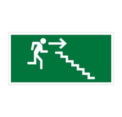 Signalétique évacuation - Homme descendant escalier, flèche droite 200 x 100 mm Vinyle