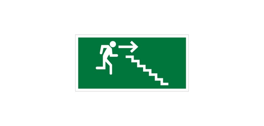 Signalétique évacuation - Homme descendant escalier, flèche droite 200 x 100 mm Vinyle