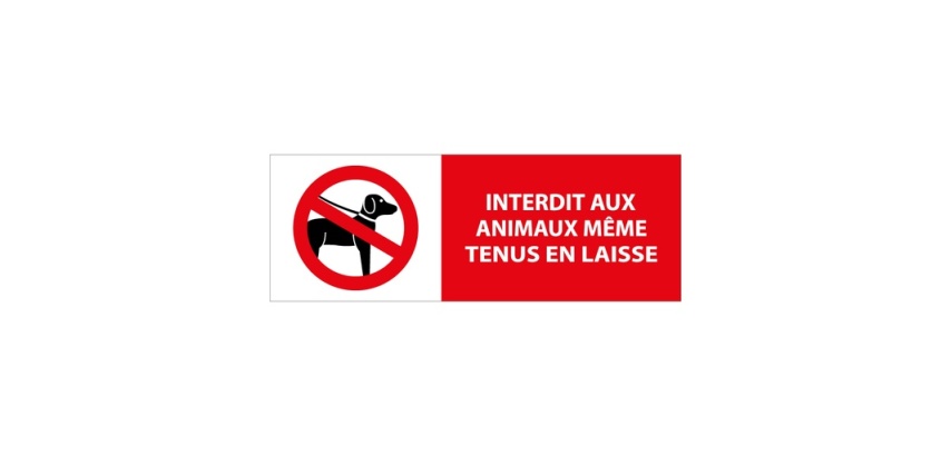 Panneau interdiction - Animaux interdits même en laisse 210 x 75 mm Vinyle