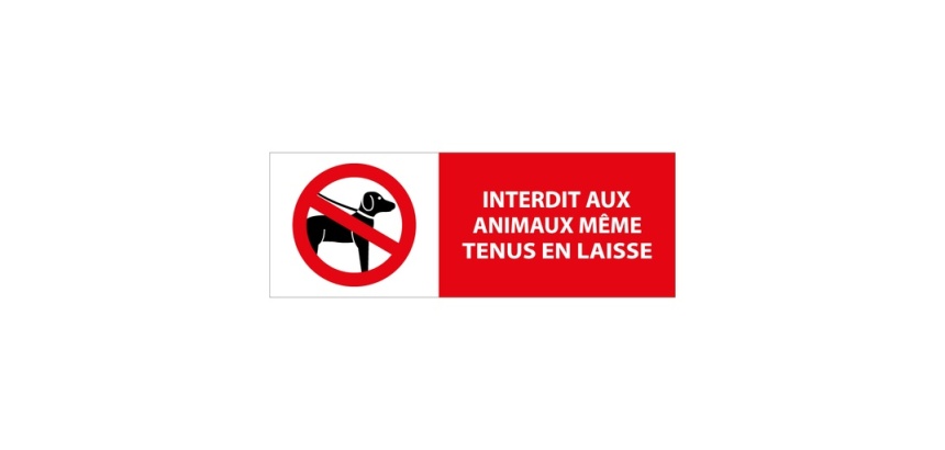 Panneau interdiction - Animaux interdits même en laisse 210 x 75 mm Vinyle
