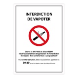 Panneau d'Interdiction - Interdiction de Vapoter - avec Décret 210 x 300 mm PVC 2 mm