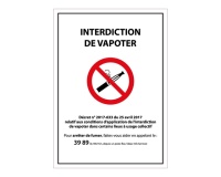 Panneau d'Interdiction - Interdiction de Vapoter - avec Décret