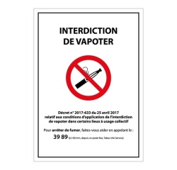 Panneau d'Interdiction - Interdiction de Vapoter - avec Décret 210 x 150 mm Vinyle Souple Autocollant