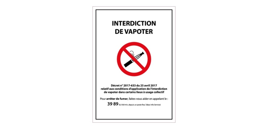 Panneau d'Interdiction - Interdiction de Vapoter - avec Décret
