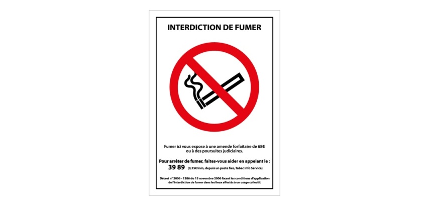Panneau interdiction - Interdiction de fumer avec décret - A5