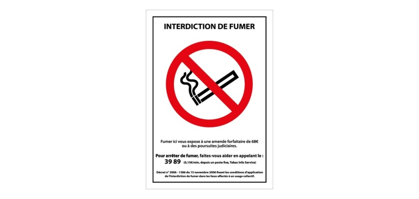 Panneau interdiction - Interdiction de fumer avec décret - A5