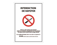 Panneau d'Interdiction "Interdiction de vapoter" plastifié A5