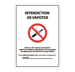 Panneau d'Interdiction "Interdiction de vapoter" plastifié A5