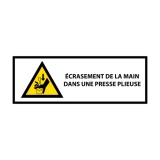 Panneau danger - Écrasement main presse plieuse - W030 - ISO 7010 297 x 105 mm PVC 2 mm