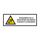 Panneau Danger – Écrasement main presse plieuse – Signalétique 297 x 105 mm PVC 2 mm