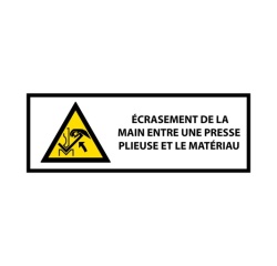 Panneau Danger – Écrasement main presse plieuse – Signalétique 297 x 105 mm Vinyle