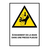 Panneau Danger - Main écrasée presse plieuse - W030 - ISO 7010 PVC 2 mm A3