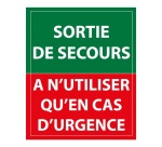 Panneau Evacuation incendie - Sortie de secours, à n'utiliser qu'en cas d'urgence - 300 x 250 mm