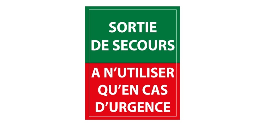 Panneau Evacuation incendie - Sortie de secours, à n'utiliser qu'en cas d'urgence - 300 x 250 mm
