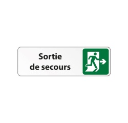 Sortie de secours à droite – Panneau adhésif PVC 150 x 47 mm Blanc