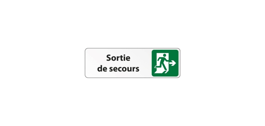 Sortie de secours à droite – Panneau adhésif PVC 150 x 47 mm Blanc