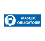 Panneau signalétique Masque obligatoire ERP - Rectangle bleu 297 x 105 mm Vinyle
