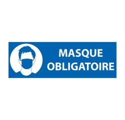 Panneau signalétique Masque obligatoire ERP - Rectangle bleu 297 x 105 mm Vinyle