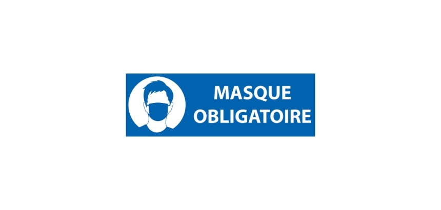 Panneau signalétique Masque obligatoire ERP - Rectangle bleu 297 x 105 mm Vinyle