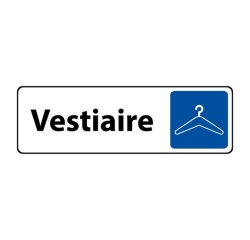 Panneau “Vestiaires” pictogramme cintre – adhésif PVC 150 x 47 mm Blanc