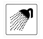 Plaque de signalétique carrée - Pictogramme Douche - Gravoply 100 x 100 mm Noir sur fond Blanc