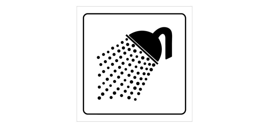 Plaque de signalétique carrée - Pictogramme Douche - Gravoply 100 x 100 mm Noir sur fond Blanc