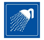Plaque de signalétique carrée - Pictogramme Douche - Gravoply 100 x 100 mm Noir sur fond Blanc