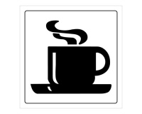 Panneau d'information - Cafétéria Tasse Chaude - Gravoply 200 x 200 mm Blanc sur fond Rouge