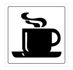 Panneau d'information - Cafétéria Tasse Chaude - Gravoply 100 x 100 mm Noir sur fond Blanc