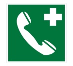 Panneau premiers secours - Téléphone d'urgence - E004 - ISO 7010 125 x 125 mm Vinyle Souple Autocollant