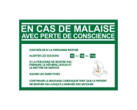 Panneau - Consigne Défibrillateur en cas de malaise - ISO 7010 210 x 150 mm Vinyle