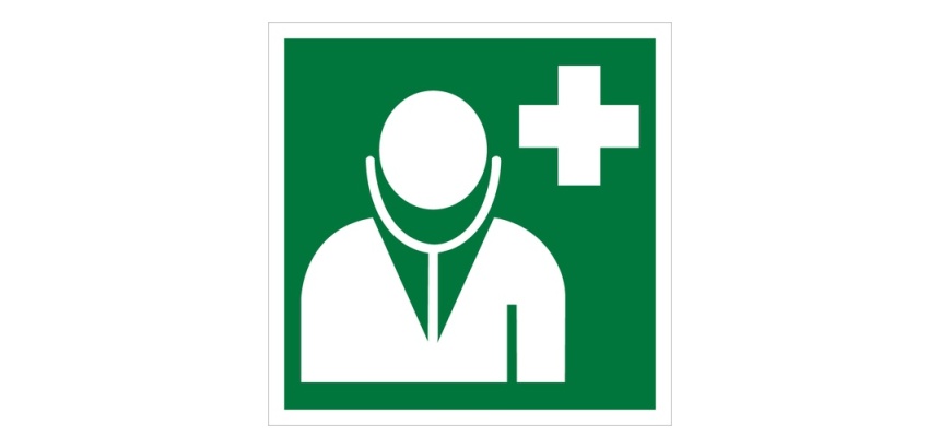 Panneau d'information - Pictogramme Médecin - E009 - ISO 7010 125 x 125 mm Vinyle Souple Autocollant