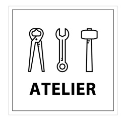 Signalétique information - ATELIERS - fond blanc 250 x 250 mm