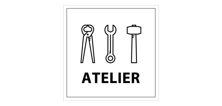 Signalétique information - ATELIERS - fond blanc 250 x 250 mm