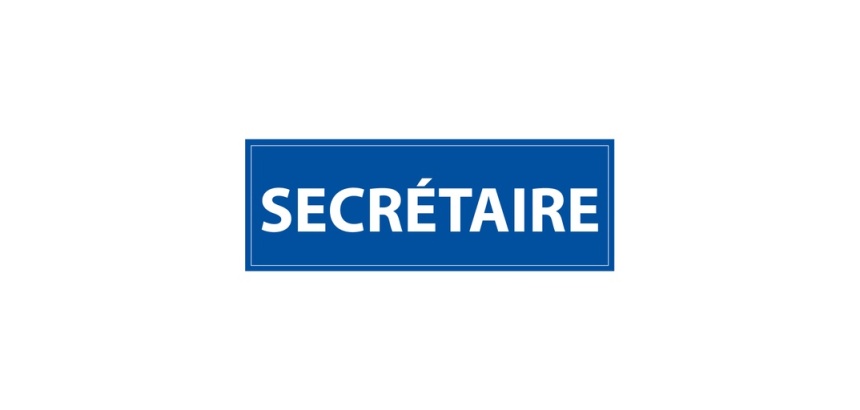 Signalétique information - SECRETAIRE - fond bleu 210 x 75 mm