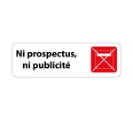 Panneau « Ni prospectus, ni publicité » adhésif | PVC 150 x 47 mm Blanc