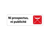 Panneau « Ni prospectus, ni publicité » adhésif | PVC 250 x 80 mm Blanc