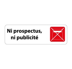 Panneau « Ni prospectus, ni publicité » adhésif | PVC 150 x 47 mm Blanc