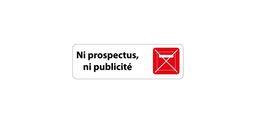 Panneau « Ni prospectus, ni publicité » adhésif | Alu