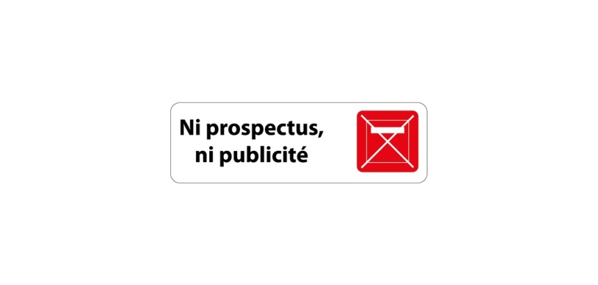 Panneau « Ni prospectus, ni publicité » adhésif | PVC 150 x 47 mm Blanc