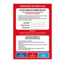 Poster de sécurité - Sécurité Gaz - 297x420 mm - Papier plastifié