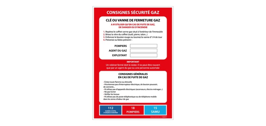 Poster de sécurité - Sécurité Gaz - 297x420 mm - Papier plastifié