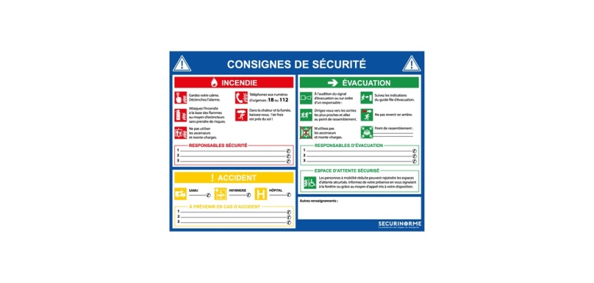 Panneau - Consignes sécurité incendie 297x420 mm - A3 - ISO 7010