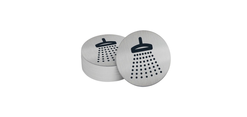 Pictogramme rond de porte - Douche-  83mm - Acier brossé
