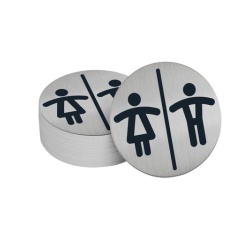 Pictogramme rond de porte - Toilettes Mixtes H/F - diam : 83mm  - acier