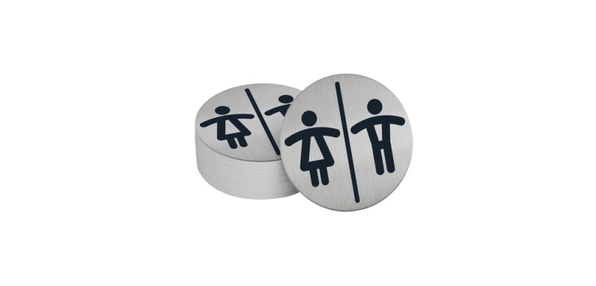 Pictogramme Toilettes mixtes Ø83 mm - Alu brossé adhésif au dos