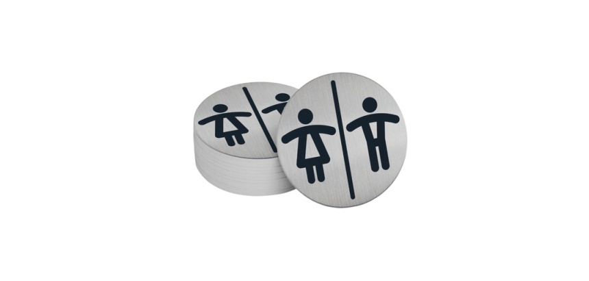 Pictogramme rond de porte - Toilettes Mixtes H/F - diam : 83mm  - acier