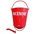Seau à incendie - Métal rouge - Support inclus - Capacité 11 L