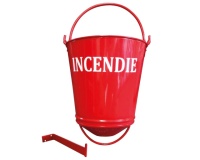 Seau à incendie - Métal rouge - Support inclus - Capacité 11 L